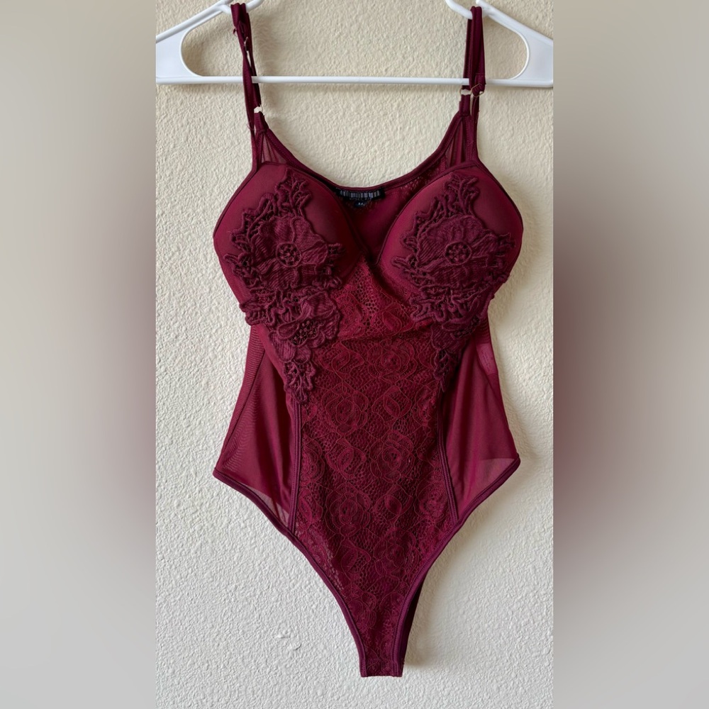 Burgundy Lace floral Bodysuit